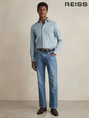 Reiss Soft Blue Duke Cotton Jersey Button-Through Shirt (H18973) | $155