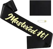 Vovii Mastered It Graduation Sash for Masters Degree Graduation Decorations, Black Glitter Sash with Gold Foil for Masters Grad Gifts Party Supplies for Her Him