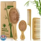 MRD Hair Brush Set, Natural Bamboo Comb Paddle Detangling Hairbrush, Wide-too