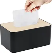AWOLIC Tissue Box Cover Rectangular,Tissue Box Holder with Bamboo Top,8.25" x3.75x5,Kleenex Cover for Bathroom/Living Room/Bedroom/Office,Etc (Black)