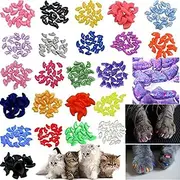 [JOYJULY] 140pcs Pet Cat Kitty Soft Claws Caps Control Soft Paws of 4 Glitter Colors 10 Colorful Cat Nails Caps Covers + 7 Adhesive Glue+7 Applicator with Instruction Medium M