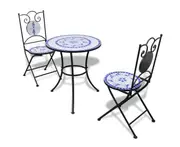 vidaXL 3 Piece Bistro Set Ceramic Tile Blue and White