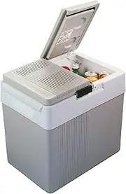 Koolatron Electric Cooler Box, 12V Thermoelectric Iceless 31L Portable Cooler/Warmer Camping Car Refrigerator Fridge, DC Cord, Dual Opening, Travel Road Trip Trucking, Grey/White