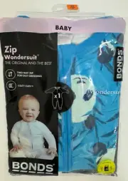 BNIP Bonds Panda Blue Zip Wondersuit Zippy Romper Size 3-6 months New