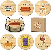 HSSPIRITZ 6 PCS Cork Coasters for Drinks,Friends TV Show Merchandise,Funny Coasters Set with Coaster Holder,Coasters for Coffee Table Tea Table bar,Friends TV Themed Gifts for Fans