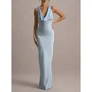 Women's Long Dress Maxi Dress Cocktail Dress Fashion Modern Party Evening Party Tea Party Slim Plain Sleeveless V Neck Light Blue Summer
