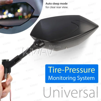 Motorcycle Mirrors Buck Black w/ Monitor TPMS 8mm Pair for Scooter moped ATV (for: CPI)