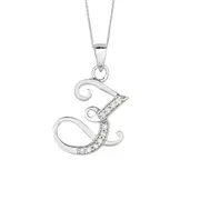 Sterling Silver Rhodium Plated Script Initial Letter Z With Diamonds On 18 Inch Chain ( 0.05 Tcw)