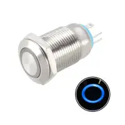 Latching Metal Push Button Switch 12mm Mounting Dia 1NO 3-6V Blue LED Light