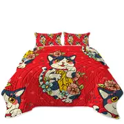 Cute Japanese Cat Coverlet