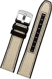 RAYESS 22mm Canvas Rubber Watch Strap Men Wrist Band Bracelet for MIDO M038/M038431A Series Soft Watchbands (Color : Khaki Silver, Size : 22mm)