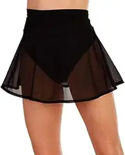 [KnniMorning TEES] Women's Sheer Mesh Mini Skirts See-Through High Waist Solid Skater Skirt Beach Cover-ups Without Briefs