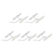 10Set Ribbon Crimp Clamp Ends Lobster Claw Clasps & Chain 40mm Silver White