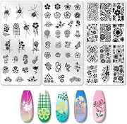 beinkmake 3Pcs Floral Nail Stamping Plate Flowers Nail Stamping Templates French Tip Art Stamp Plates Stainless Steel DIY Reusable Tools for Manicure Printing