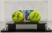 PETE SAMPRAS & ANDRE AGASSI Signed Tennis Balls + Display Box + Name Plaque COA