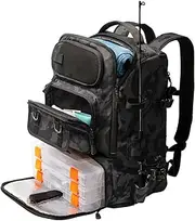 Fishing Backpack with Rod Holder, 40L Fishing Tackle Backpack with Cooler, Large Water-Resistant Fishing Tackle Bag Store Fishing Gear