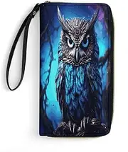 [BFGWK] Large Wallet Novelty Blue Owl Printing Long Wallet With Zipper Leather Wallet Suitable For Both Men And Women, style, 19.7x10.5cm