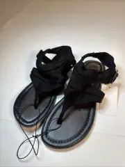 Vintage Y2K Leather Sandals Route 66 Womans Sz 6 Black Slip On NEW KMART
