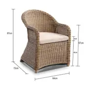 Plantation Full Round Wicker Dining Arm Chair in Brushed Wheat - Outdoor Wicker Chairs