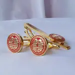 ROUND K GOLD RED DOUBLE XI WORD FRENCH CUFFLINKS SHIRT FORMA