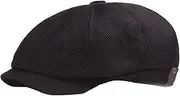 [Lifup] Men's Newsboy Hat 8 Panel Flat Cap Cotton Linen Gatsby Ivy Golf Cabbie Hat, Black, One Size