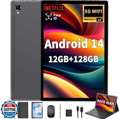 Android 14 Tablet with Keyboard - 10 inch Tablet, 12GB RAM, 128GB ROM (1TB Ex