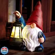 WONDHOME Garden Gnome Outdoor Decoration with Shovel Solar Gnomes Statue with