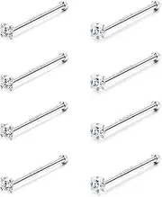 [Kakonia] 20G 925 Silver Nose Ring Studs CZ Nose Studs 316L Nose Studs for Women 8 Pcs Bone Nose Rings Set Austrian Cubic Zirconia Nose Piercing Jewelry Round Square Shapes Nose Stud 1.5-3MM