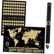 2 in 1 Large Gift Set - Scratch off World Map and Poster Scratch off Top 100