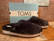 Toms Alpargata Mallow Mule Black Faux Fur Slide Slippers Furry Women’s 9.5 Shoes