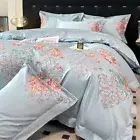 Bedding Set 4pcs Pure Cotton Embroidery Duvet Cover Bed Sheet 2 Pillowcases Blue