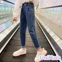 在飛比找momo購物網優惠-【UniKids】中大童裝牛仔長褲 修身哈倫褲 女大童裝 C