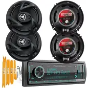 PL40B Single DIN AF/FM Car Stereo w/4X 6.5" 400 Watts Coaxial Car Speakers