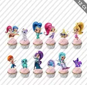 12 Shimmer and Shine Cupcake Topper Gene Magic Carpet Food Pick Favor Party