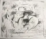 Western Men Cowboy Surrealist Figures Arizona Illustration Drawing 14x17 Paper