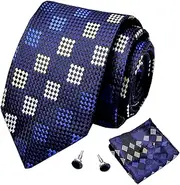 [Sarkoyar] Tie Cufflink Set Decorative Striped Easy To Match Tie Cufflink Pocket Square Set Men Party Stuff, B, Small, B, Small
