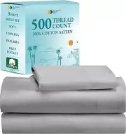 Luxurious 100% Cotton Twin XL Bed Sheet Set - 500 Thread Count, Light Grey