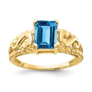 14K Yellow Gold 8x6mm Emerald Cut Blue Topaz ring