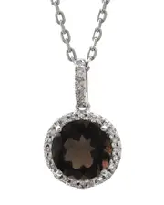Silver 1.26 ct. tw. Diamond & Smoky Quartz Necklace