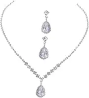 [MOBUTOFU] Luxury Angel's Necklace Earrings Set Rhinestone Matching Jewelry for Girlfriend