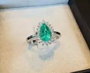 2.16 Ct Pear Cut Natural Emerald Diamond Proposal Ring 14K solid White gold