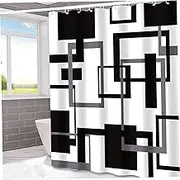 Shower Curtain 71x71 Inch Geomatric Pattern Black & White Bath Curtain with Grommet Waterproof Fast Drying Bathroom Curtain Modern Minimalist Shower Liner for Home Hotel Bathroom Curtain Shower Liner
