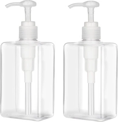 280ml (9.5oz) Pump Bottle Dispenser 2 Pack Refillable Flat Square Plastic Lotion