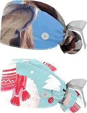 [YTYVAGT] 2-Pc,Nurse Scrub Caps,Scrub Hats with Buttons and Cotton Sweatband,Dog and Sky