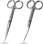 Stainless Steel Grooming Scissors Set - Facial Hair Small Nail Cuticle Scissors/Manicure Scissors Trimming Kit - Straight and Curved Blade Scissors for Beard/Mustache Nose Ear Hair Eyebrow Eyelashes