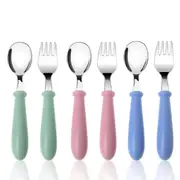 3 sets cute toddler utensils stainless steel fork and spoon(pink+blue+green)