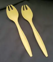NEW Tupperware Set Of 2 Salad Serving 12 Inch Spoons / Forks Sporks Gold-NEW