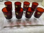 8 Vintage Luminarc Verrerie D'Arques France Ruby Red Clear Footed Glass 4” NEW