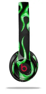 Skin Wrap for Beats Solo Wireless 2 3 4 Metal Flames Green SKIN ONLY