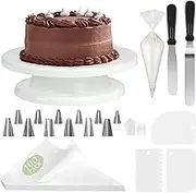 11 Inch Cake Turntable Cake Decorating Kit, 120 Pcs Cake Decorating Tools, Rotating Cake Stand, Cake Scrapers, Cake Spatula, Cake Icing Piping Kit with Nozzles, for Decorating Cake Baking Set